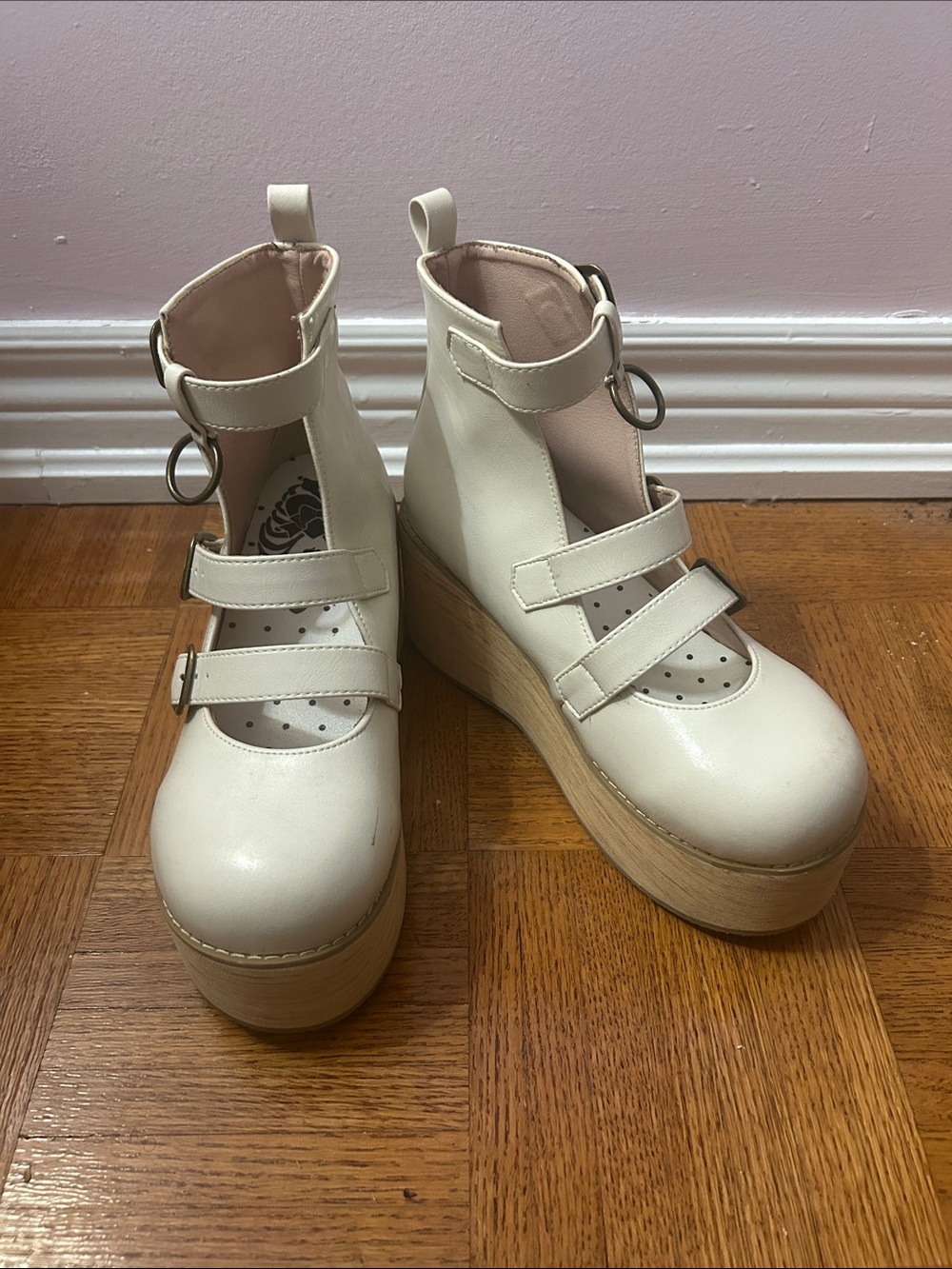 Cream Platform Mary Jane Ankle Strap Wedges